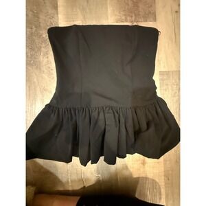 WAYF Black Strapless Peplum Bubble Hem Top - Size Smal